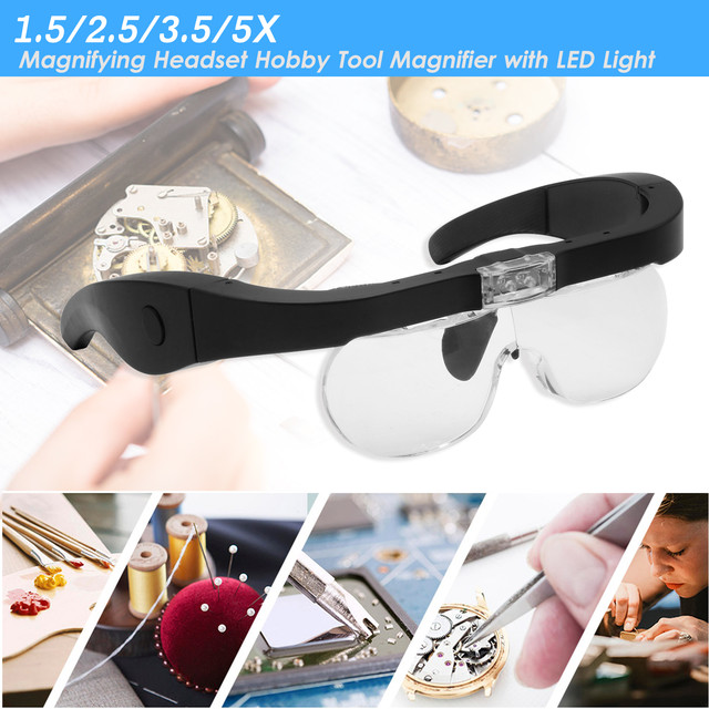 KKmoon 5X Magnifying Headset Magnifying Glass Head Mounted Jewelry Loupe  Magnifier Multiple Lens 2 LED Lights Electronics Repair - AliExpress
